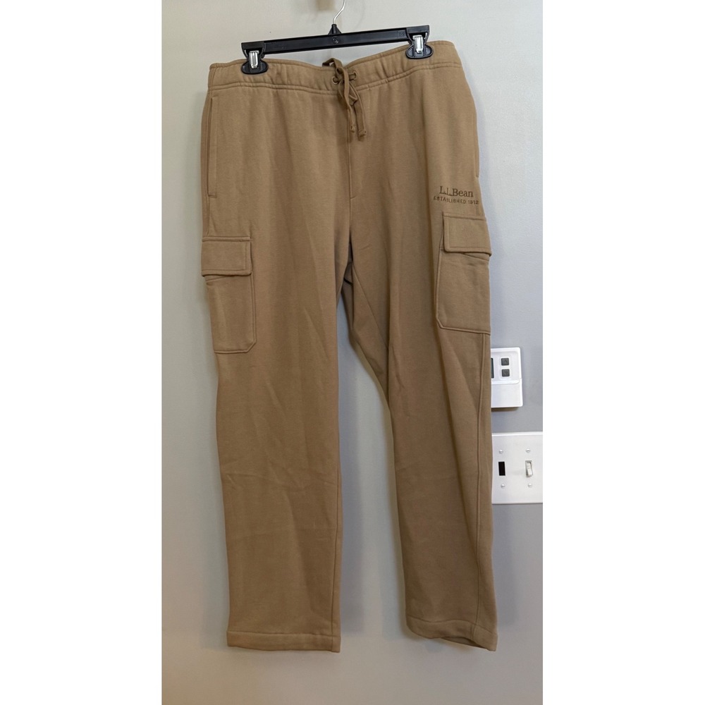 LL Bean Mens Katahdin Iron Works Cargo Sweatpants Khaki Tan L 28   516961‎